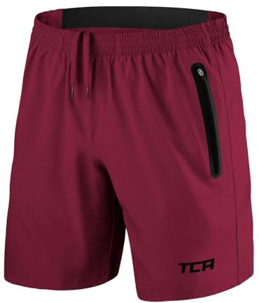 TCA Herren Elite Tech Leichte Laufhose Gymshorts Trainingsshorts und Laufshorts mit Reißverschlusstaschen - Sporthose Herren Kurz - Rot, L