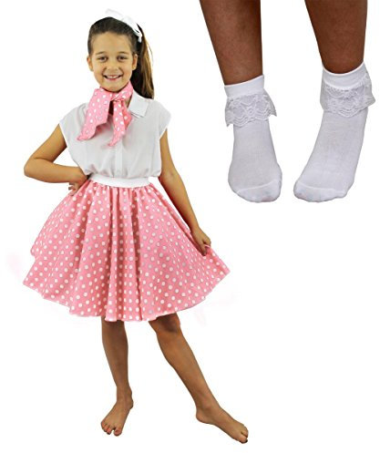 Déguisement Rockn Roll pour enfant - Jupe à pois rose clair (rose clair à pois blancs et chaussettes roses)