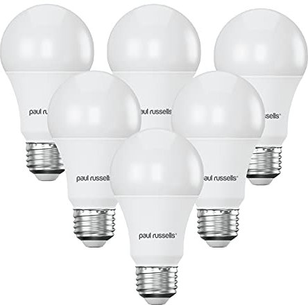 paul russells LED E27 Fitting Lights, 75W Equivalent Bulbs, 11Watt 1050 lumens, Natural Cool White 4000K, ES Large Edison Screw LED GLS Standard A60 Energy Saving Non-Dimmable Lamps, Pack of 6