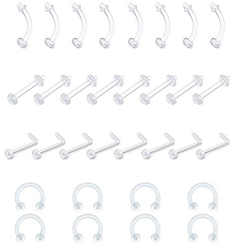 D.Bella Klar Piercing Retainer Lippenpiercing Cartilage Helix Tragus Ohrstecker Bioflex Flexibel Hufeisen Septum Nasenring Nasenstecker Plastik Piercings Kit für Frauen Männer