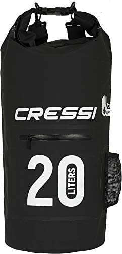 Cressi Mixte Premium Sac 100 Pour cent Étanche Imperméable avec Poche ZIP et Porte-bouteilles, Flottant Haute Qualité, Noir(Noir/Zip), 20 L