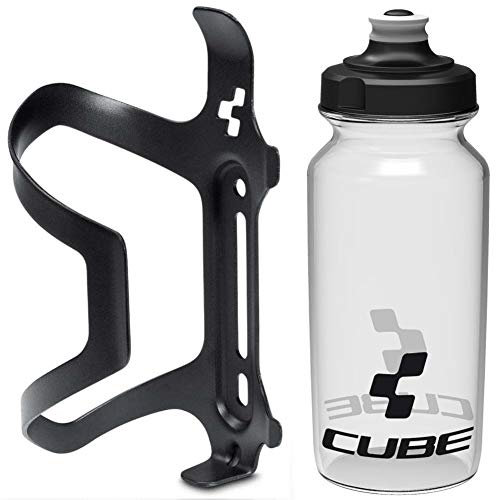 Cube HPA Anodised Side Loading Cage - Black & Flow Bottle - Clear, 750ml / Alloy Lightweight Bicycle Cycling Cycle Bike MTB Mountain Road Water Drink Flask Bidon Bracket Mount Holder HPP Accessories