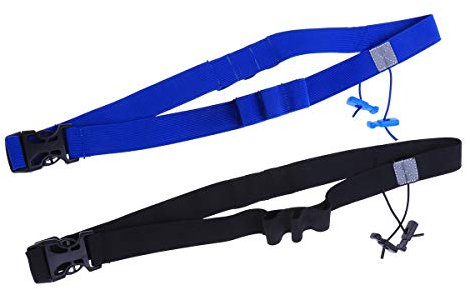 2 Stücke Startnummerngürtel Startnummernband Reflektierend Laufgürtel Triathlon Gürtel mit 6 Gel für Marathon Laufen Radfahren (Schwarz und Blau)