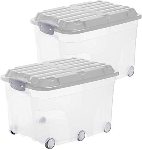 Rotho Roller 6 2er-Set Aufbewahrungsbox 57l mit Deckel und Rollen, Kunststoff