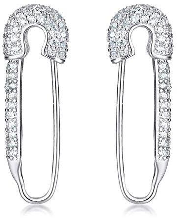 CZ Sicherheitsnadel Knorpel Sterling Silber Creolen für Frauen Mädchen Zierliche Zirkonia Baumeln Tropfen Hypoallergen Stud Post Kristall Huggie Mode Creolen Schmuck 20mm (Silber)