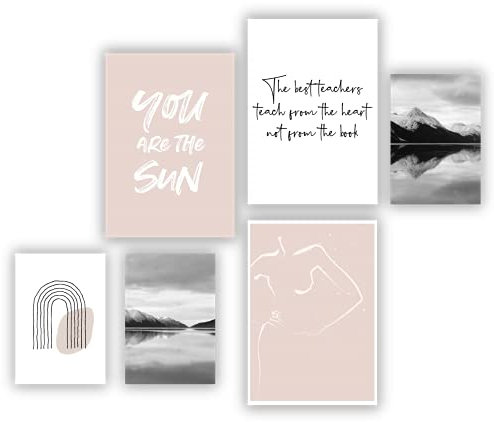 ELAFI® Premium Poster Set groß | Poster schwarzweiß beige | 6 Bilder Zitat Sprüche für tolle Wohnzimmer Deko | 3X A3 & 3X A4 Kunstdruck Wandbildnzimmer Deko | 3X A3 und 3X A4 Kunstdruck Wandbild