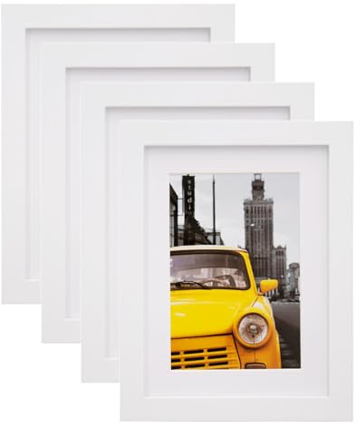 EGOFINE 8x6 Photo Frames Set of 4 - Wooden Frames Matted for 4x6,Solid Wood Picture Frames for Table Top and Wall Mounting,White