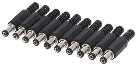 fivekim 10 Pcs 5.5X2.1Mm Male Dc In-Line Plug Socket Jack Connector Adapter Plastic Cover Dc Power Socket Black, Silver Tone