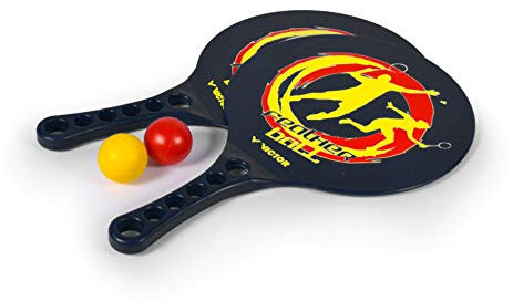 VICTOR Unisex-Adult Featherball Premium – Beachball Set + 2 Kunststoffschläger + 2 Bälle, Schwarz, 36.5 x 22 cm