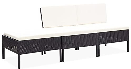 vidaXL Gartenmöbel 3-TLG. mit Auflagen Lounge Sofa Sitzgruppe Garten Garnitur Gartensofa Gartenset Mittelsofa Fußhocker Poly Rattan Schwarz