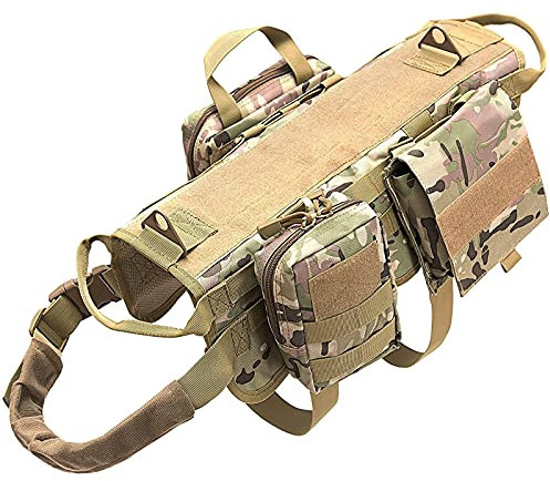AIWAI Taktisches Hundegeschirr Molle-Weste No-Pull Sicherheitsgeschirr für mittlere und große Hunde verstellbar, Outdoor-Training Militärisches Material Geschirr mit Taschen L,Camouflage