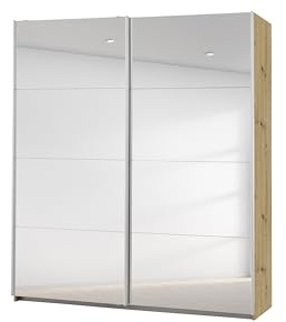 Rauch Möbel Caracas, Schwebetürenschrank, Eiche Artisan, Breite 181 cm | Kleiderschrank mit Schwebetüren, Schiebetüren, 1-türig, mit Spiegel, für Schlafzimmer, Kinderzimmer, Wohnzimmer, Garderobe