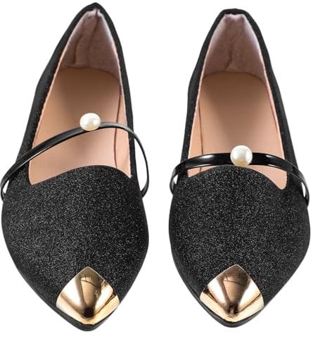 Holibanna 1pair Pointed Toe Pearl Pumps Women's Flat Nude Shoes Ladies Open Toe Sandals for Women