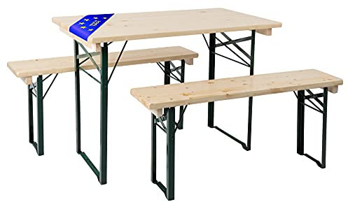 Stagecaptain BBEU-110NT Hirschgarten Bierzeltgarnitur für Balkon - Kurze Version mit 110 cm Länge - Klappbare Festzeltgarnitur 5X Tisch 10x Bank - Sitzgarnitur aus Holz - Innen & Außenbereich - Natur