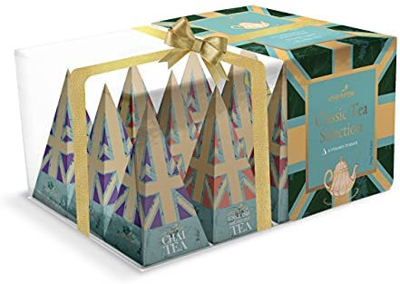Charbrew British Classic Tea Pyramid Assortment Gift Box - 12 Teabags 4 Blends Including Afternoon Tea, Earl Grey, English Breakfast & Chai Set