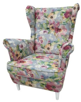 MartHome Einzelsofa Loungesessel mit Fußstütze Wohnzimmersessel, Stoffsessel - Relax Sessel TV Ohrensessel, Bequemer Loungesessel Wohnzimmer - Skandinavischer Sessel (Blumen Grau 02)