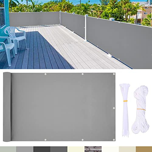 YangAera Balkon Sichtschutz, 100 x 400cm Balkon Abdeckung mit Ösen und Kabelbinder, Blickdichte Wasserfest Windfest und UV-Schutz Balkonverkleidung, für Balkongeländer Terrasse Garten (Grau)