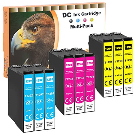 D&C T1295 Druckerpatronen kompatibel für Epson 129XL T1292 T1293 T1294 für Workforce WF-3520 WF-3540 WF-7525 WF-7515 SX-235W SX-425W SX-440W SX-445W SX-535W BX-630 (3 Cyan/ 3 Magenta/ 3 Gelb,9-Pack)