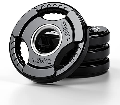 PhysKcal Olympische Hantelscheiben 4 x 1,25kg | Ø50 mm Bohrung| Hochwertiges Gummi-Finish | Schwarze Hantelscheiben für Krafttraining | Robuste Gusseisen-Kern Gewichte Set für Langhantel