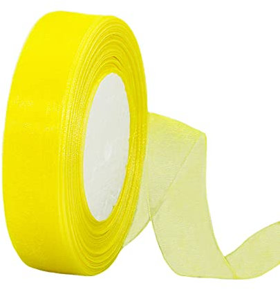 45m Organzaband Zitronengelb 20mm Breit Chiffo Geschenkband,Transparentes Organza Bänder Chiffonband Schleifenband Dekoband Geschenkverpackung Deko Band Tüllband für Weihnachten Hochzeit Geburtstag