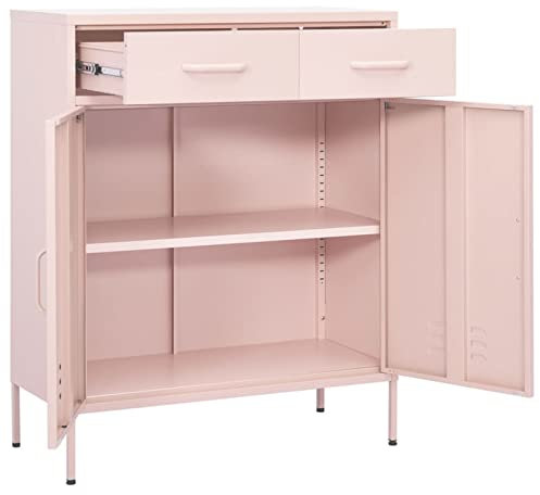 Tidyard Sideboard Beistellschrank Lagerschrank Standschrank Kommode Metallschrank Mit 2 Türen 2 Schubladen Stahl Rosa 80x35x101,5 cm