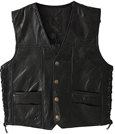 DongBao Herren Lederweste Jagd Angler Outdoorweste Trucker Weste BikerJacke