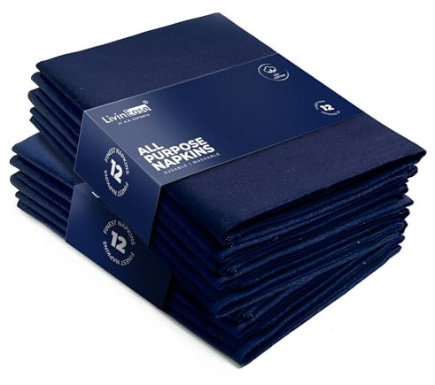 LivinEase Cotton Cloth Napkins - Set of 12, 46 x 46 cm Reusable Oversized Navy Dinner Napkins - Heavy Weight Hotel Quality Pure Cotton Fabric - Ideal for Home Use & Events