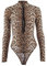 TTPSRY Body Damen Rollkragen Bodysuit Langarm Weich Stretchy Tops Leopard Print Slim Fit Sexy V-Ausschnitt Reißverschluss vorne Leotard Jumpsuit Perfekte Kleidung für Casual Partywear (M)