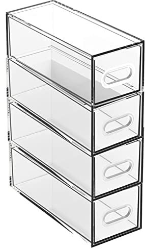 TIENDA EURASIA - Cajonera Plástico Transparente, Organizador de Escritorio Modular, Util para Oficina, Baño (4 cajones, 7 x 17 x 22 cm)