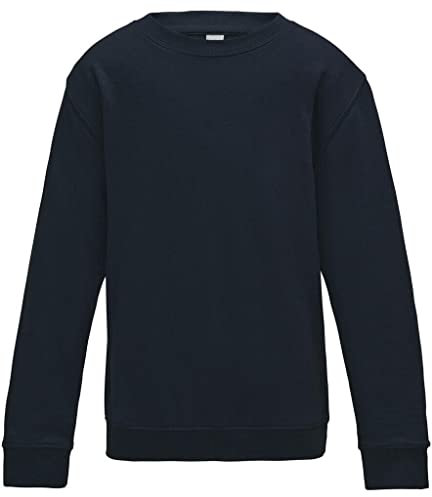 True Face Kids Sweatshirt Crew Neck Jumper Long Sleeve Cotton Pullover Plain Sweater Ribbed Cuff Boys School Uniform Top Navy 11/12 Years