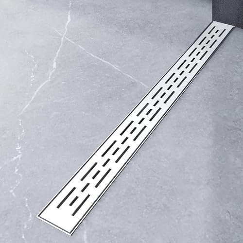 AICA Duschrinne Edelstahl 70 cm, Bodenablauf Komplettset extra flach, Ablaufrinne Siphon mit Geruchsstop und Haarsieb - Schlitz (70 cm)