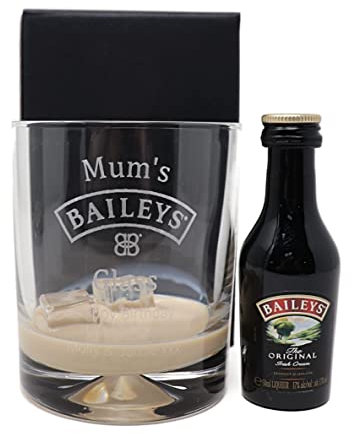 Regalo Personalised Engraved Dimple Glass Tumbler & Miniature - Baileys Design (Cardboard Gift Box)