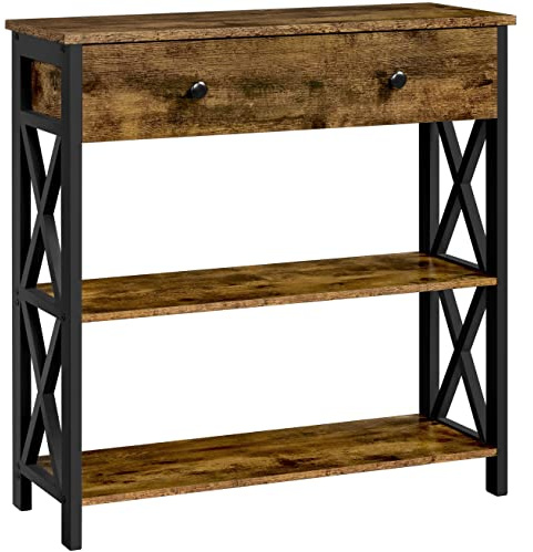 Yaheetech Mesa Consola Recibidor de Entrada con Cajon 80x29,5×81cm Rústica | Mesa Auxiliar de Estilo Industrial Mueble Recibidor de 3 Niveles para Salón Pasillo