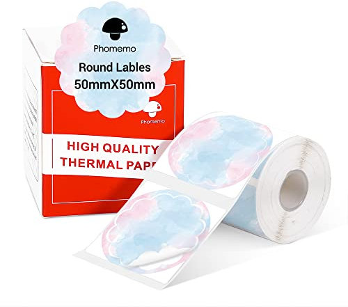 Phomemo M110 M120 M200 M220 M221 Welliges rundes Kreis-Etikett – Thermo-Etiketten für Preis, Name, Adresse, Logo, Barcode, 50 mm x 50 mm, Blau und Rosa Farbverlauf (1 Rolle)