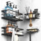 Cooeco 4 Pack Large Shower Caddy, Adhesive Bathroom Storage Caddy Rack, Black Stainless Steel Shower Basket for Kitchen Storage