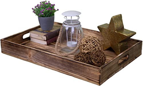 Bandeja de madera para servir, 60 x 40 x 8 cm, bandeja de desayuno, bandeja decorativa, bandeja de presentación, bandeja de servir, bandeja para cama