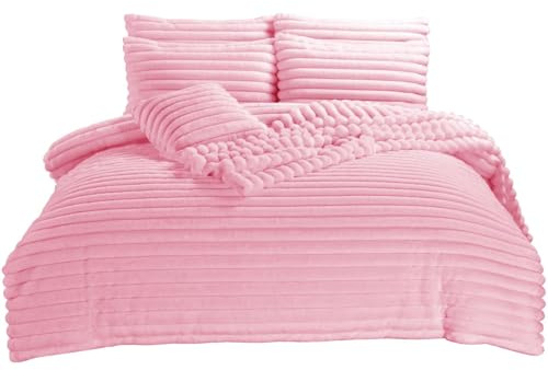 London Dream Big Cord Teddy Fleece Duvet Cover Set with Pillowcases Curtain Throw Cushion Cover Super Soft Warm Cosy Quilt Cover Xmas Bedding Set (Blush Pink, Super King Duvet Set)