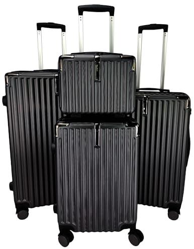 GOODS EMPORIUM Suitcase Set - Cabin Suitcase - Large Medium Small Size Lightweight Suitcases 4 Wheel & Hard Shell - Hand Luggage Bag Flight Carry-ons Travel Cabin Bags (Black, Set of 4)