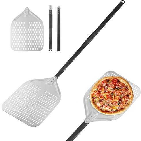 WeeGoo 12 Inch Pizza Peel Long Handle, Perforated Pizza Peel with Detachable 31 Inch Long Handle, Hard Anodized Aluminum Long Pizza Peel for Oven