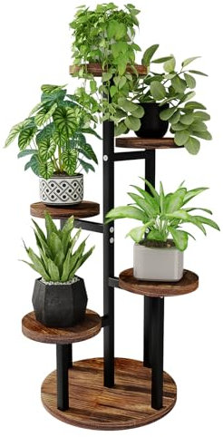 Bamworld Étagère d'angle à 5 niveaux pour plantes d'intérieur, étagère d'angle en métal pour plusieurs plantes, petit support de fleurs à étages pour terrasse, jardin, balcon, salon, chambre à coucher