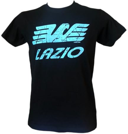 T-Shirt Lazio Maglia Nera con Aquila Azzurra di Cotone Idea Regalo per Veri Tifosi Laziali Taglie da Uomo (M)