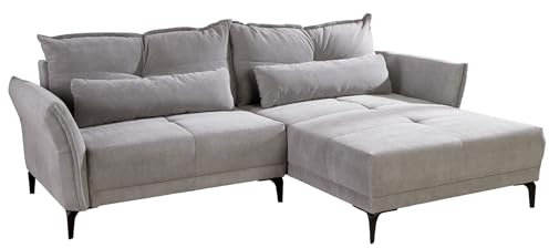 Riess Ambiente Modernes Ecksofa DESIGNO 250cm grau Cord Wohnlandschaft Couch inklusive Kissen Metallfüße L-Sofa L-Couch Eckcouch Sofa Cordsofa Cordcouch