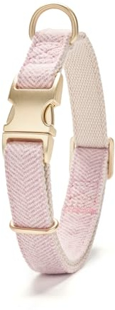 Petiry Tweed Dog Collar with Metal Buckle,Adjustable Durable Cotton Collar For Wedding Dog Wear,For Medium Male Dogs Neck 31-49cm,Pink