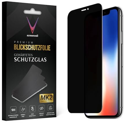 Screenveil - Sichtschutzfolie für iPhone X/XS/11 Pro aus gehärtetem Glas - Premium Blickschutzfolie MK2 - Anti-Spy