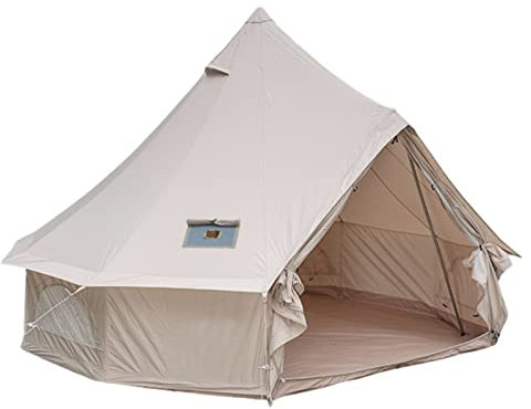 CRBUDY Zelt, Jurte, Zelt, Camping, gemütliches Haus, für den Außenbereich, wasserdicht, für Vier Jahreszeiten, Familiencamping, Glockenzelt aus Baumwollsegeltuch mit Netztür und Fenstern