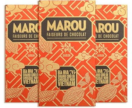 MAROU - Tablette Chocolat Noir 76% - Grand Cru Ba Ria - 80 g - Sans Lécithine, Sans Gluten - Origine Vietnam (Lot de 3)