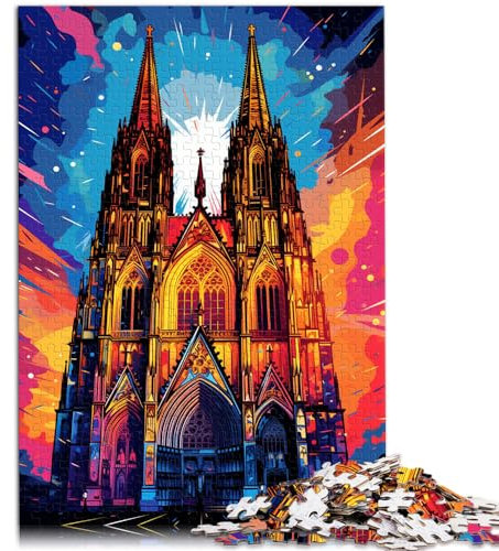 LXQING 1000-teiliges Holzpuzzle, Die farbenfrohe Psychedelia des Kölner Doms, für Erwachsene und Kinder ab 12 Jahren, Puzzles für Erwachsene, Geschenke, Größe: 50 x 75 cm