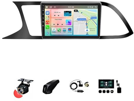 9 Pulgadas Android 13 Doble DIN Radio de Coche para Seat Leon 3 MK3 2012-2020 con CarPlay inalámbrico GPS Navi Cámara de Respaldo Controles del Volante Bluetooth(T1[1+16G])