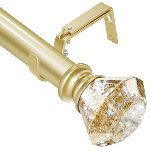 Ycolnaefllr Gardinenstange Gold 91 bis 304 cm, Kristallvorhangstangen für Ösenvorhänge, moderne dekorative, schwere, verstellbare Vorhangstangen für Wohnzimmer, Schlafzimmer, Kristallfinials Gold