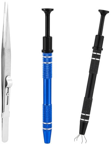 3pcs Piercing Claw Tools, Aluminum Alloy Jewelry Gripping Tool with Stainless Steel Straight Tweezers for Jewelry Screws Precision Parts Dissembling Tools(Blue, Black, Silver)
